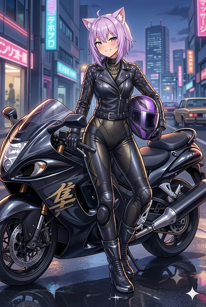 革ジャンできめるライダースーツのシス