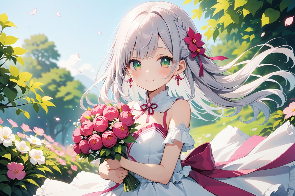 白髪ロングでドレスの少女