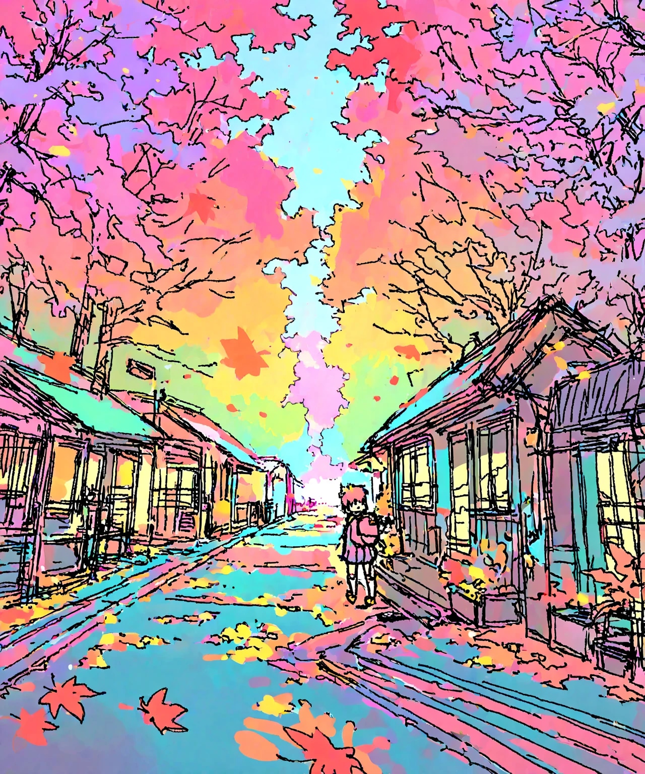 パステルな季節外れの紅葉 | の人気AIイラスト・グラビア