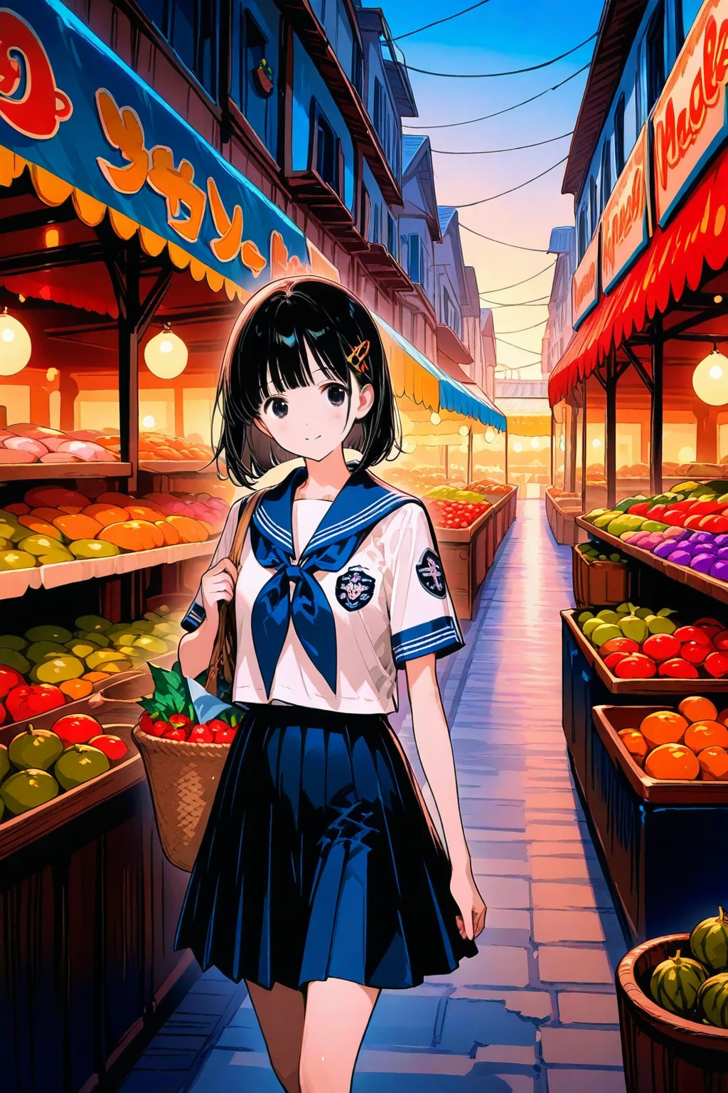 夕方の市場を歩く妹ちゃん✨