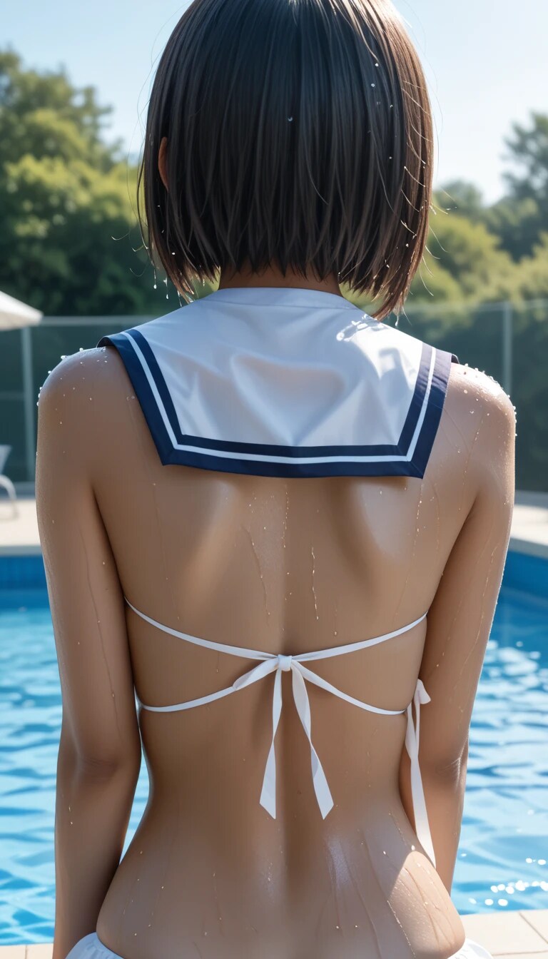 【水着×セーラー襟】プレミアム衣装替えイベント開催！白か青か――貴方の妄想を刺激する、神々しすぎる濡れ背中を2パターン同時公開！