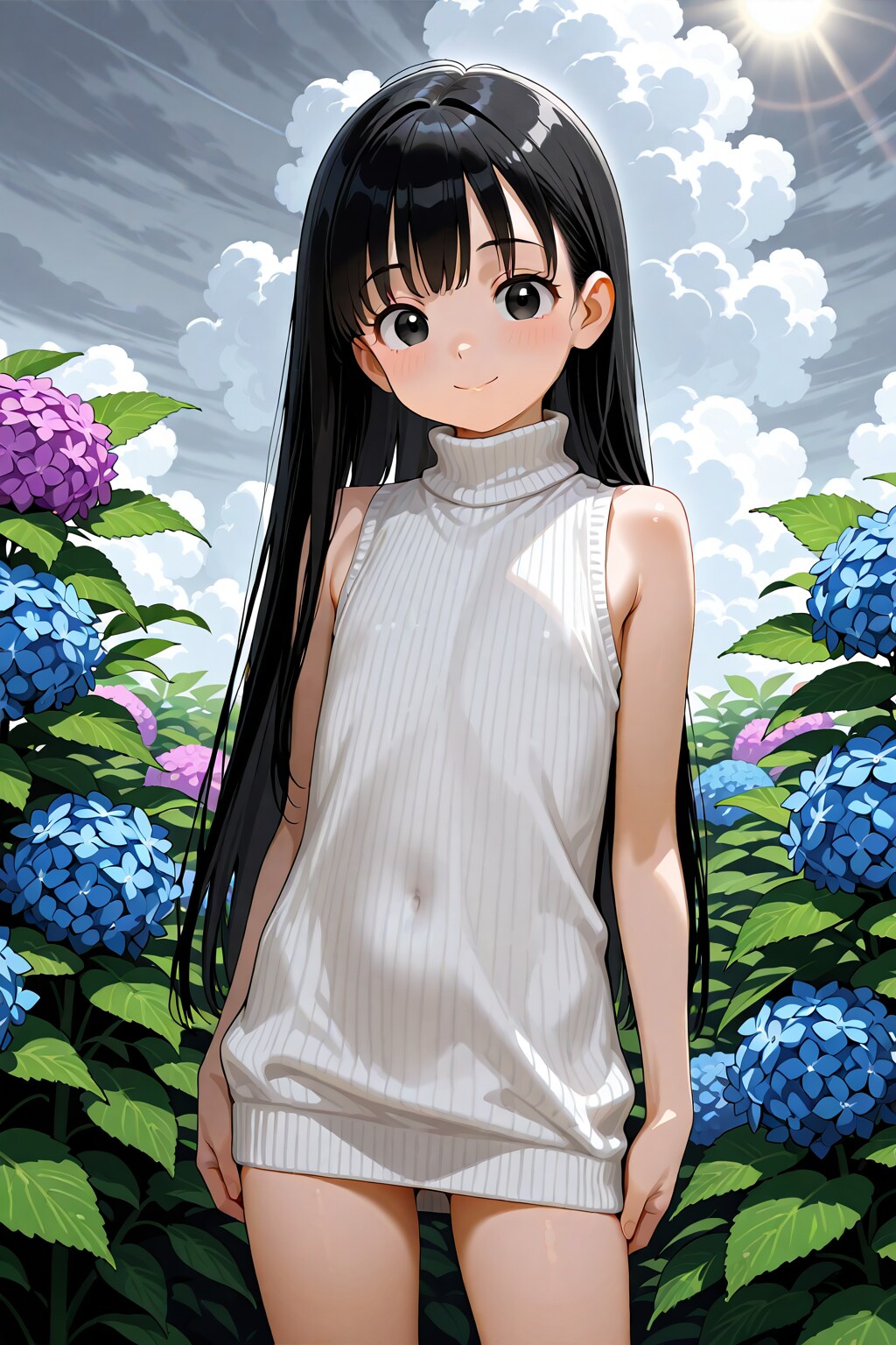 あじさいと少女