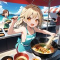 手から焼きそばを出す女の子(モデル比較有り) 4枚目