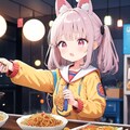 手から焼きそばを出す女の子(モデル比較有り) 2枚目