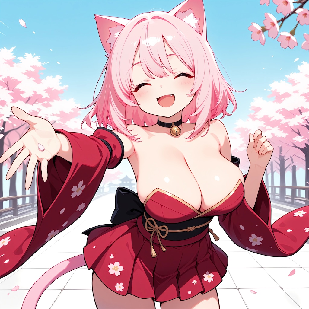 桜の道で　猫耳さん