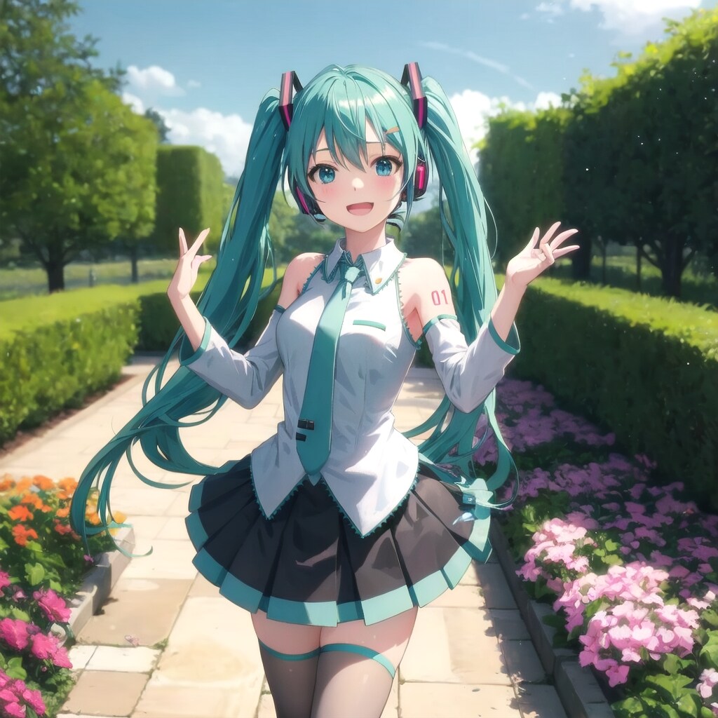 初音ミクが庭でダンスしている