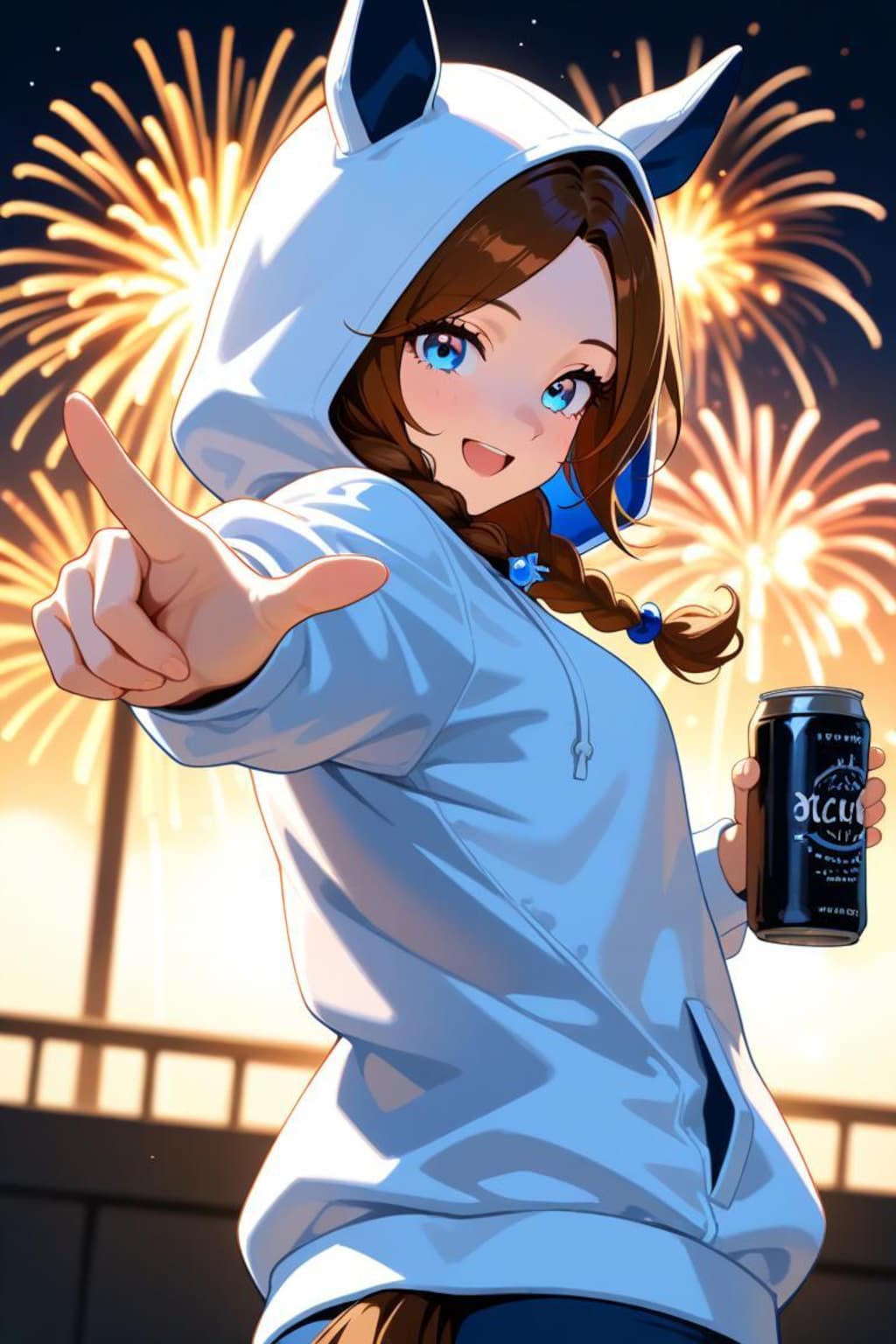 ウマ耳フードで冬花火