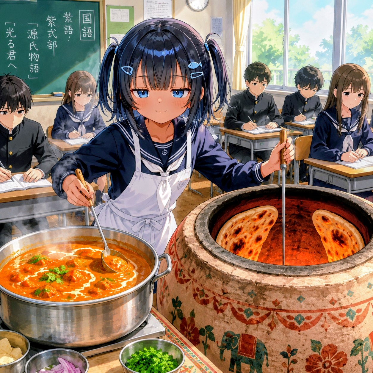 タンドール窯でナンを焼くこなつちゃん