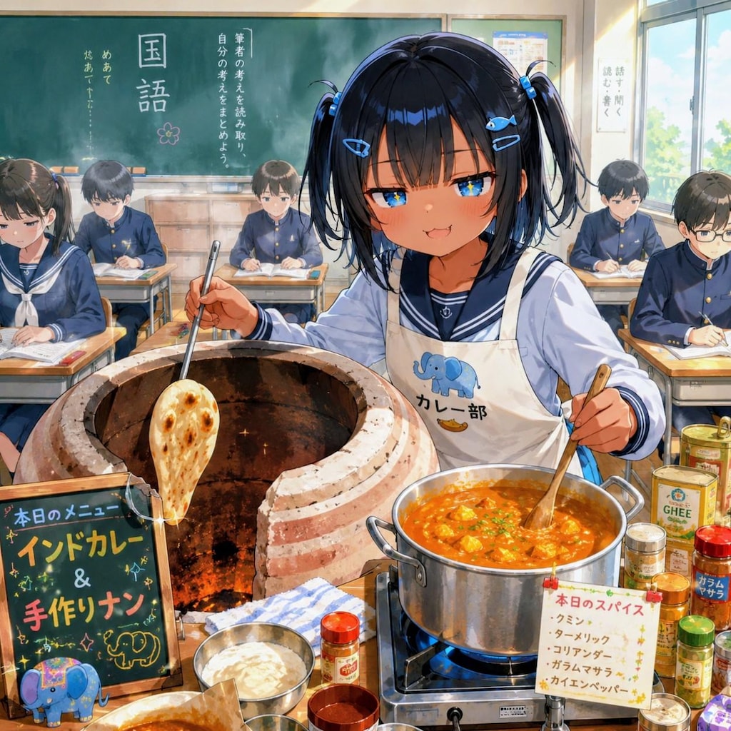 タンドール窯でナンを焼くこなつちゃん