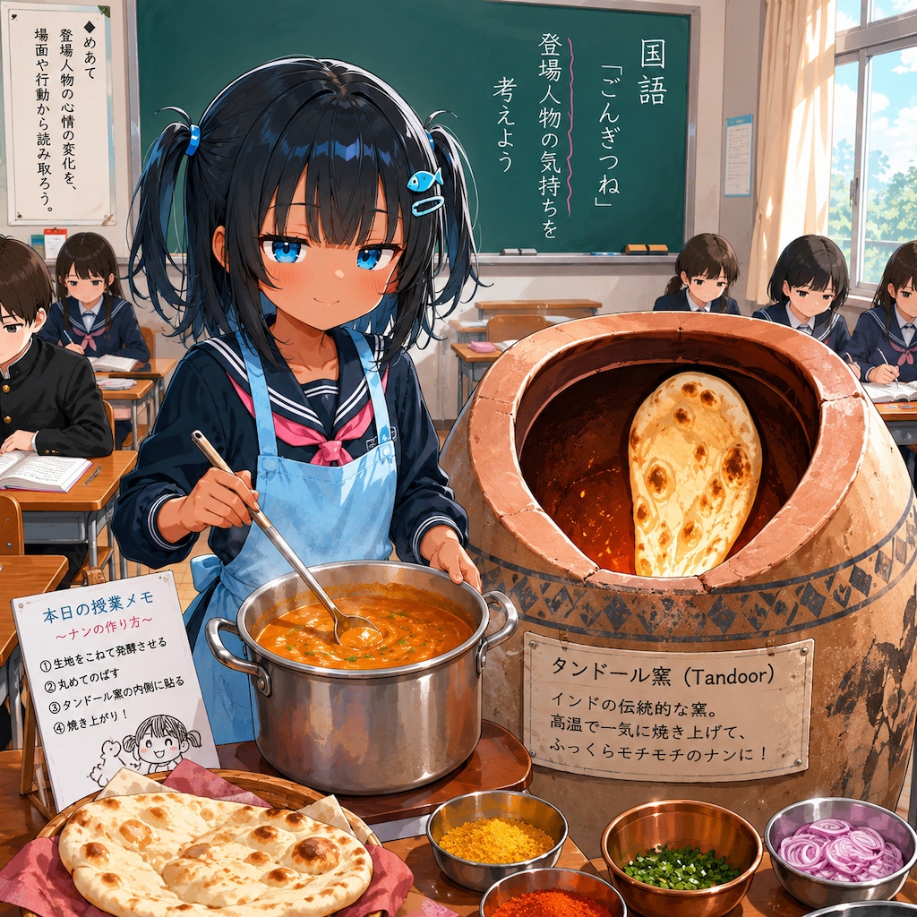 タンドール窯でナンを焼くこなつちゃん