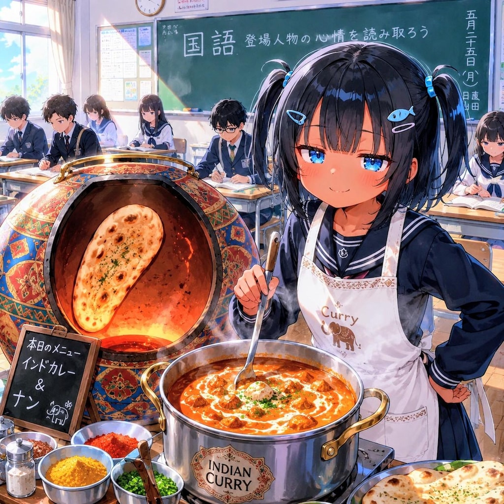 タンドール窯でナンを焼くこなつちゃん