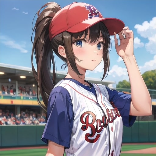 野球帽の大きさ調節のスペースからポニテ出すの可愛い | の人気AIイラスト・グラビア