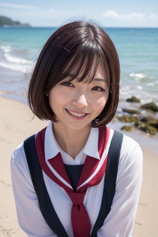 砂浜の熟女セーラー