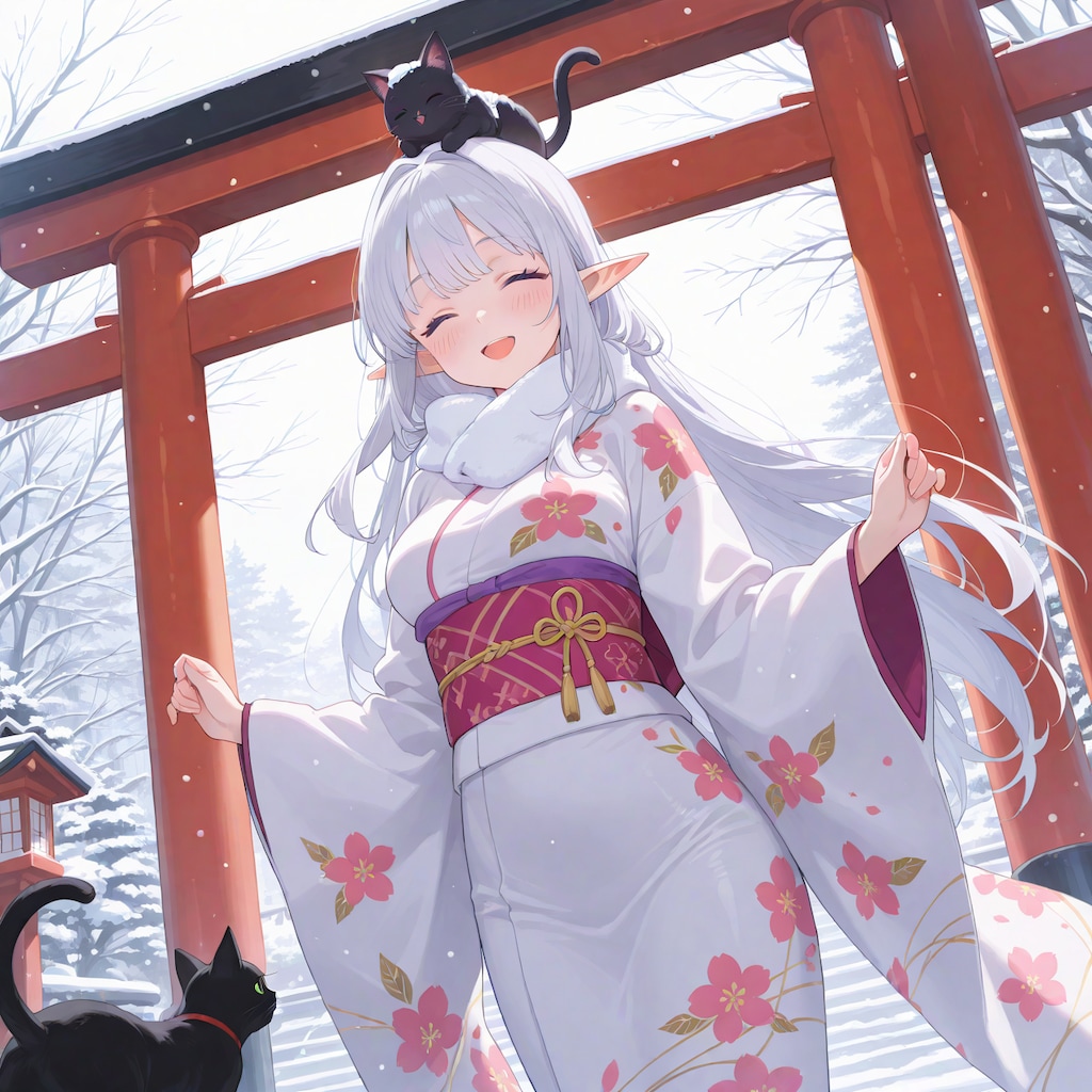 初詣ですよ、エルフさん。