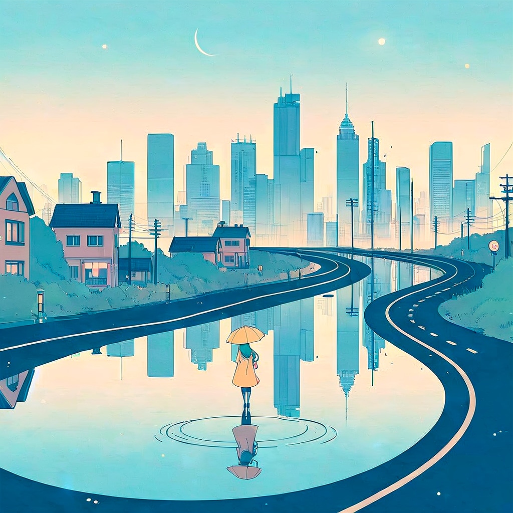 街と水たまり、少女240