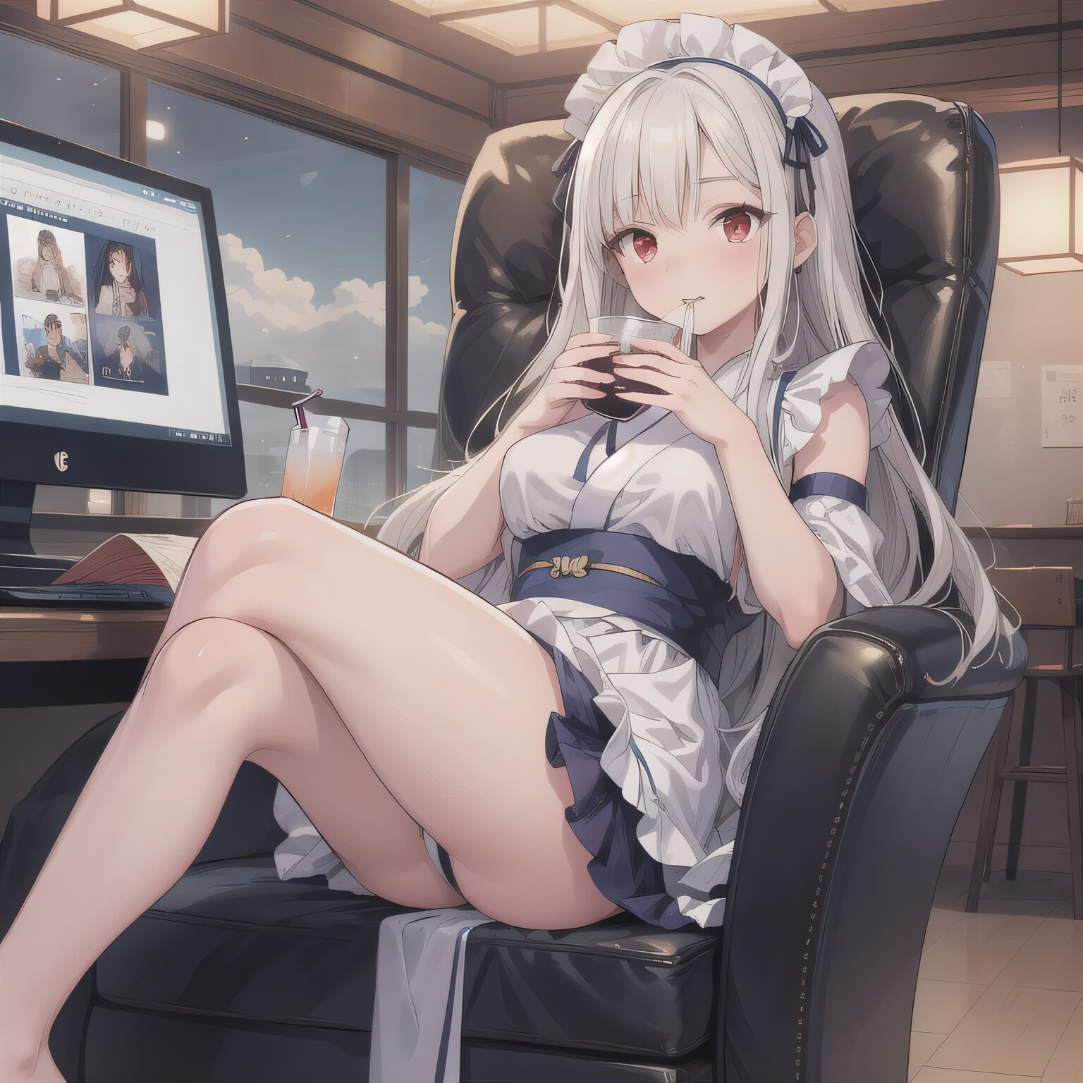 銀髪ロングで漫画喫茶の少女４ | の人気AIイラスト・グラビア