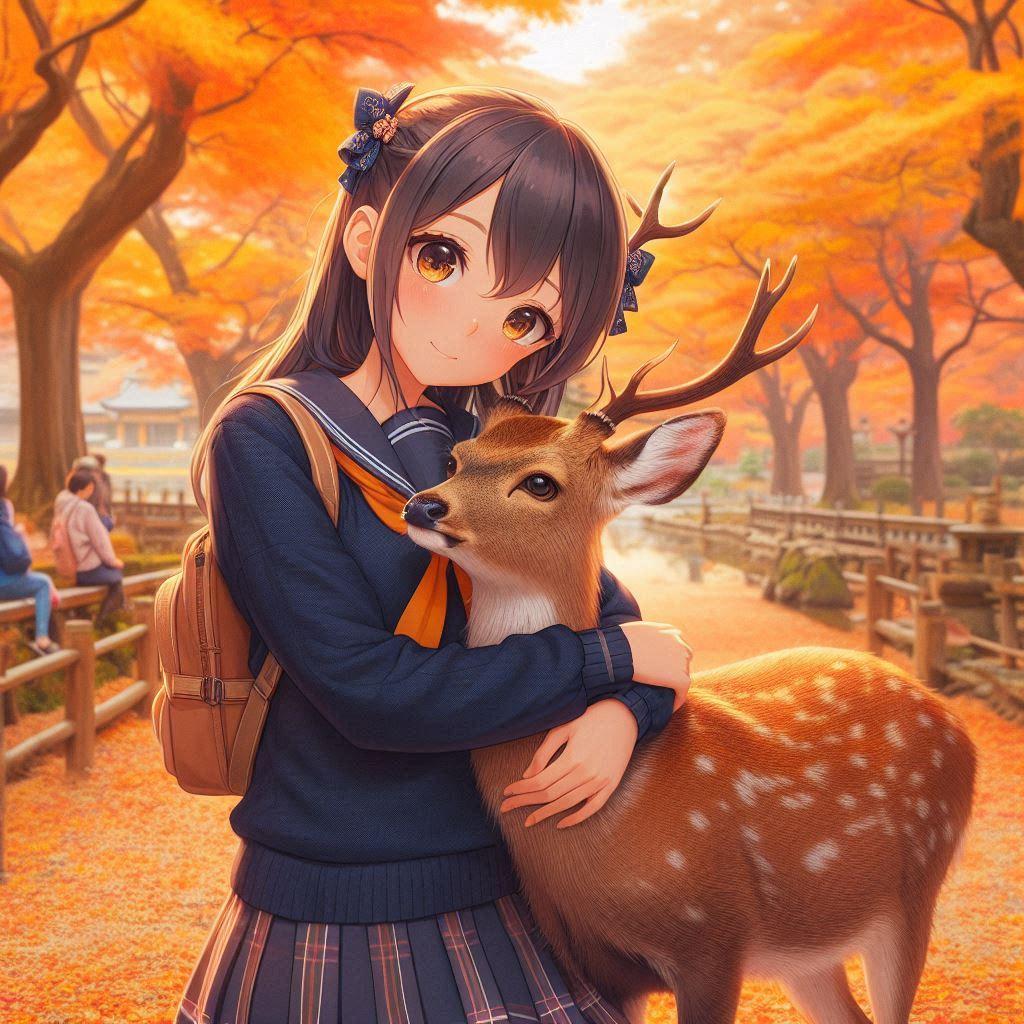 奈良公園で鹿さんと。