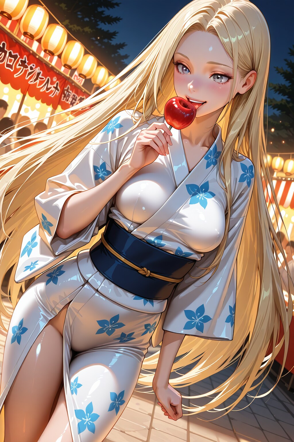 夏祭りを楽しむ金髪美女