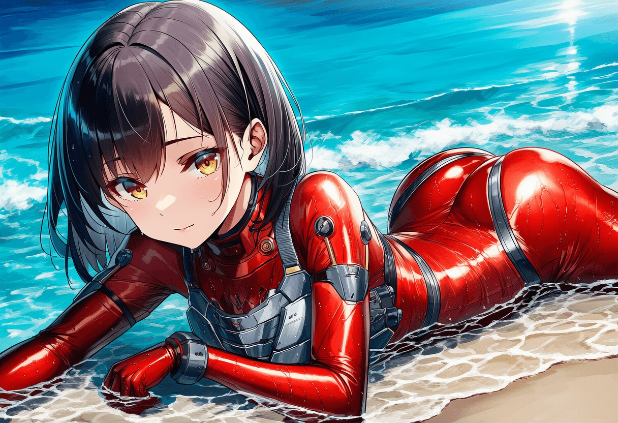濡れる真紅のスーツ