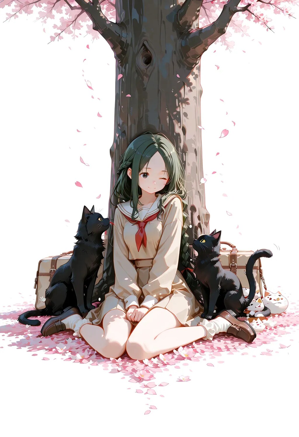 舞い散る桜の木の下で
