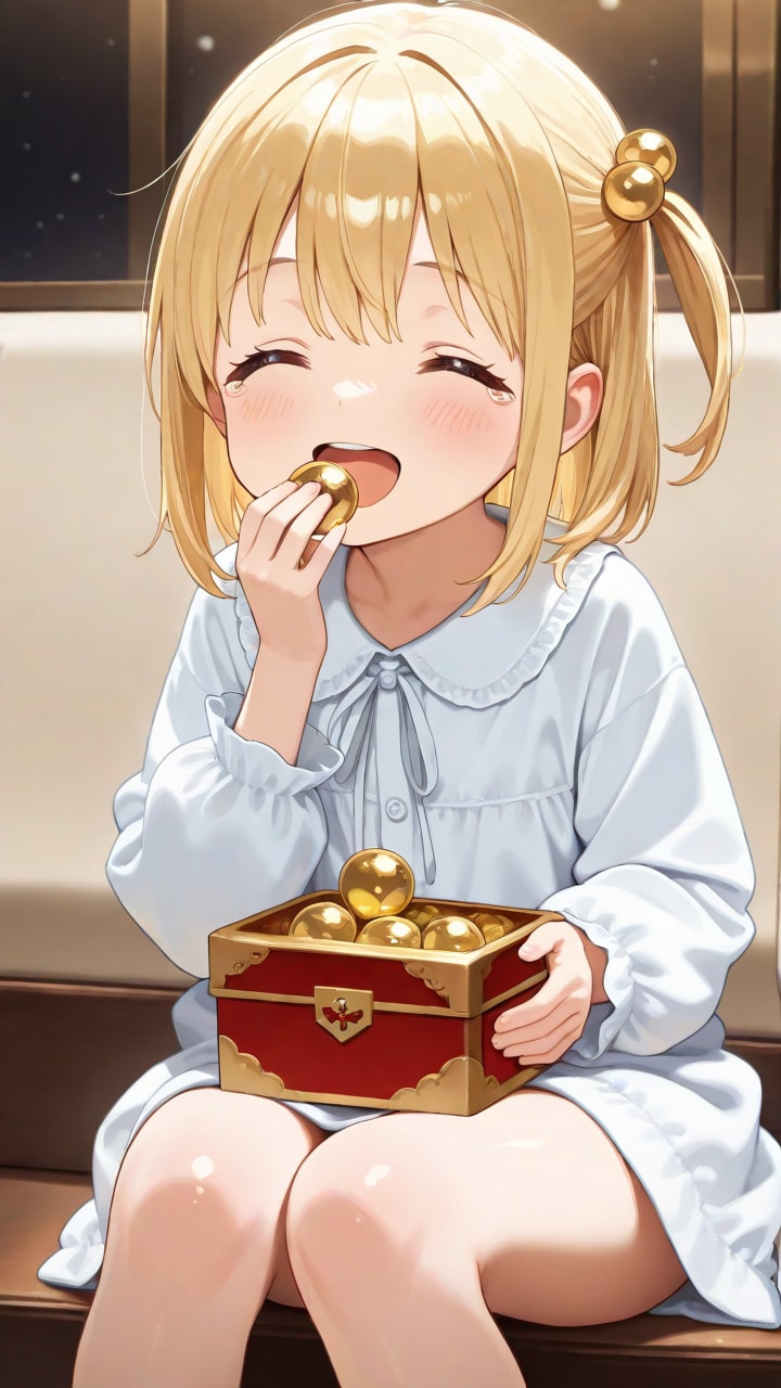 金の玉のお菓子を頬張る少女が・・・ | の人気AIイラスト・グラビア