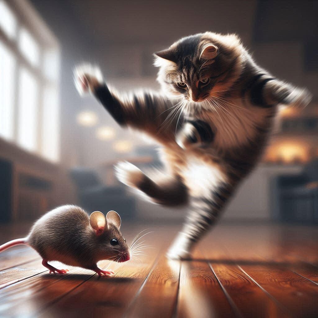 ネズミに夢中の猫