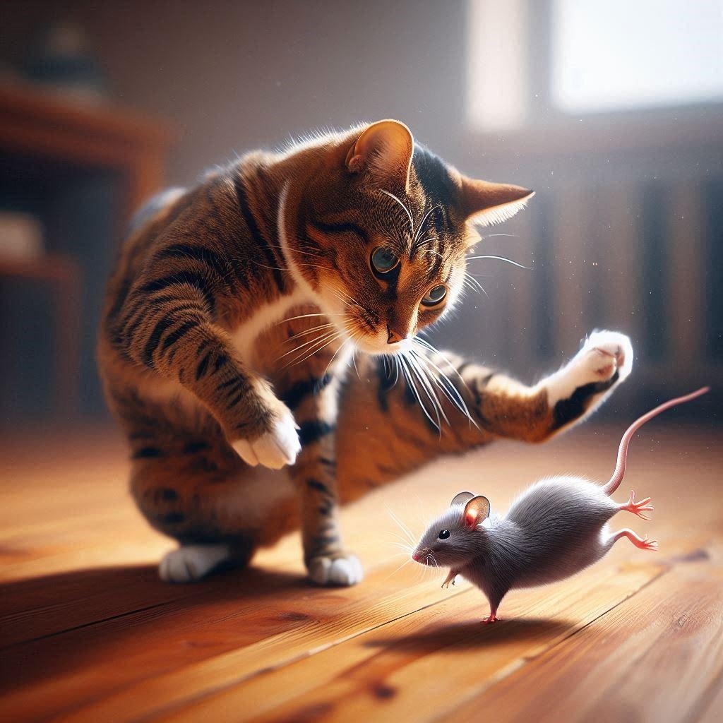 ネズミに夢中の猫