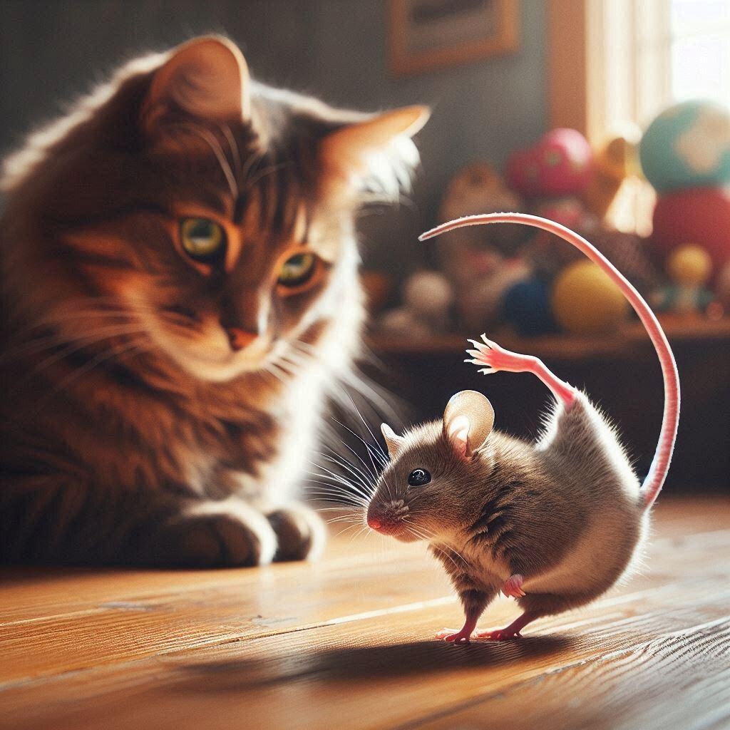 ネズミに夢中の猫