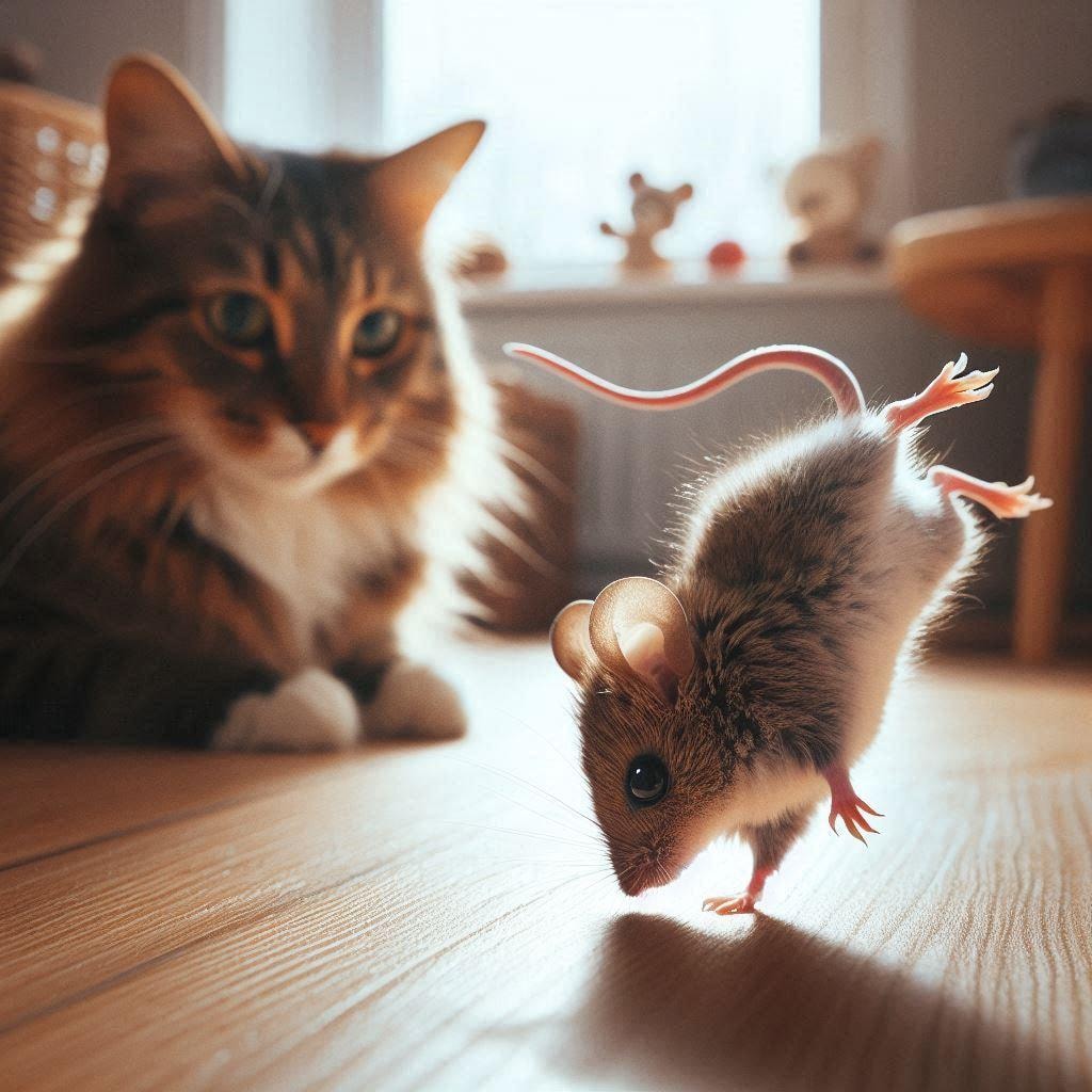 ネズミに夢中の猫