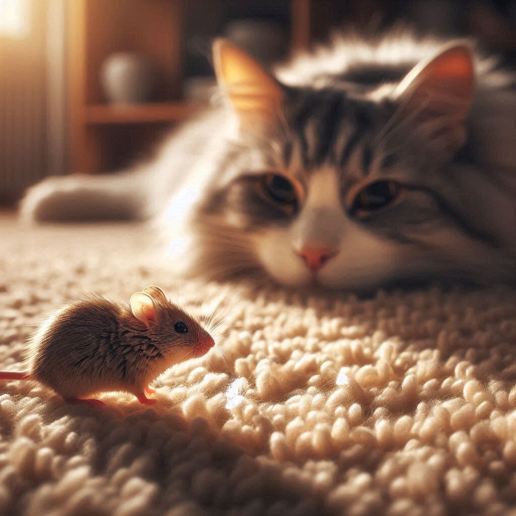 ネズミに夢中の猫