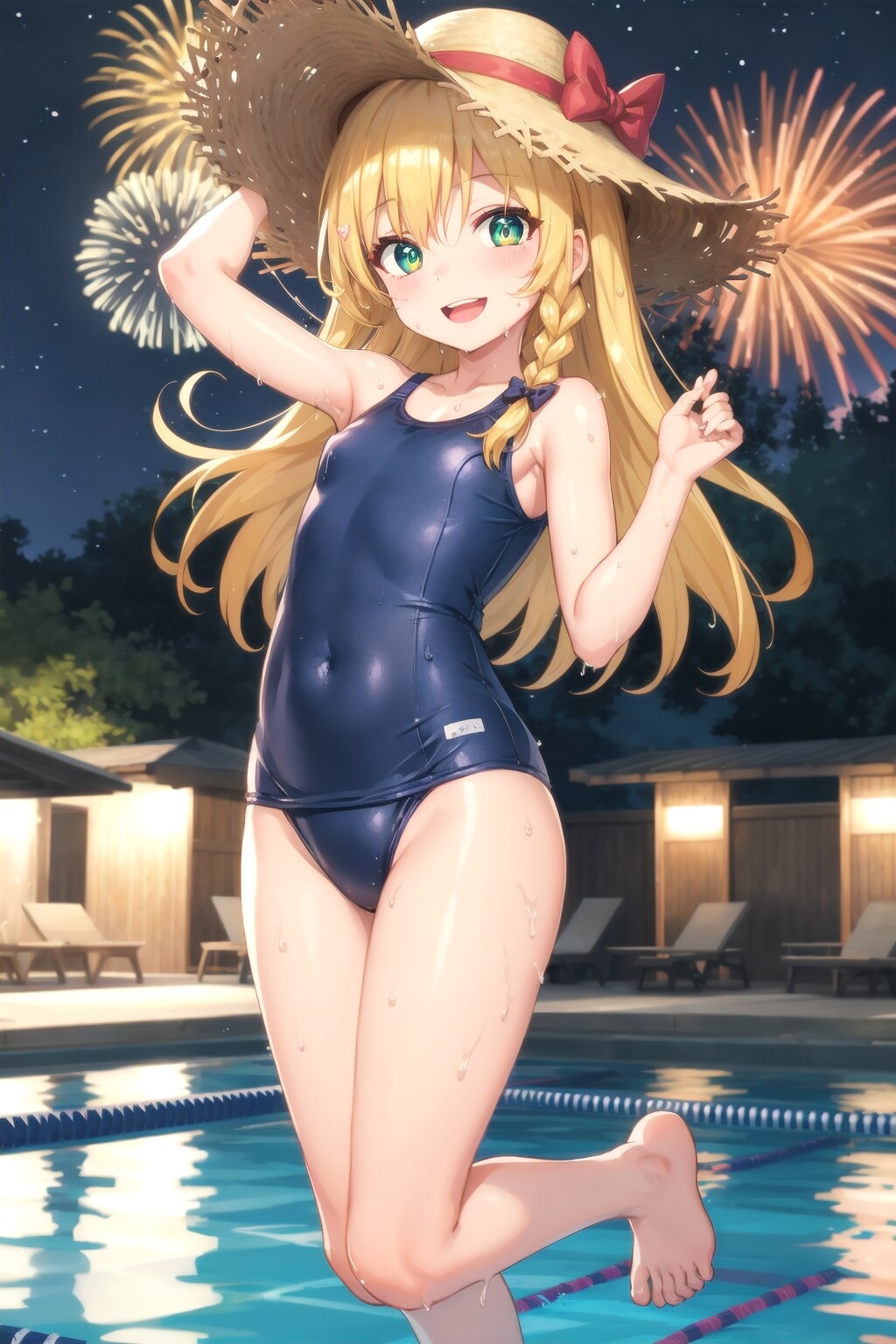 プールで見る花火大会
