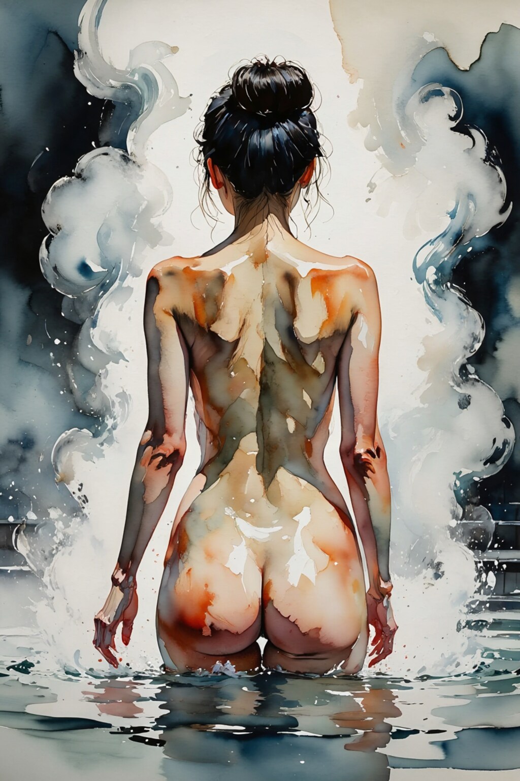 湯気の中の裸身