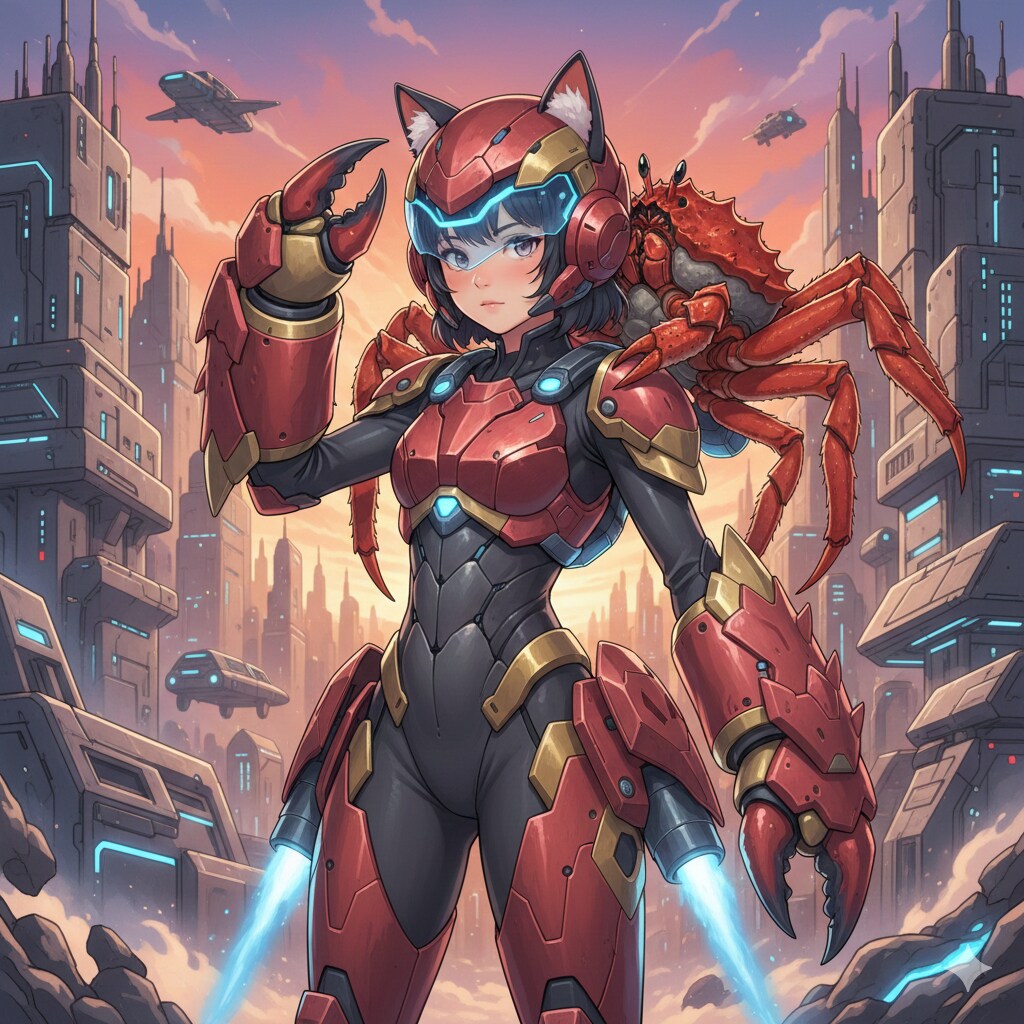 猫耳少女のカニ型パワードスーツ