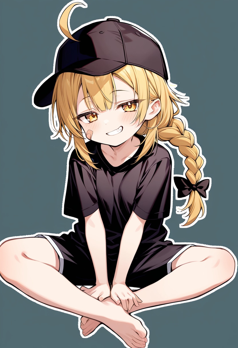 黒服黒キャップジト目