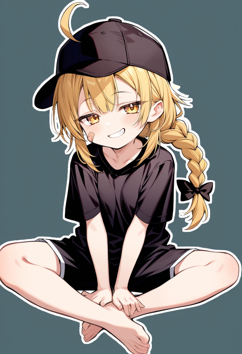 黒服黒キャップジト目