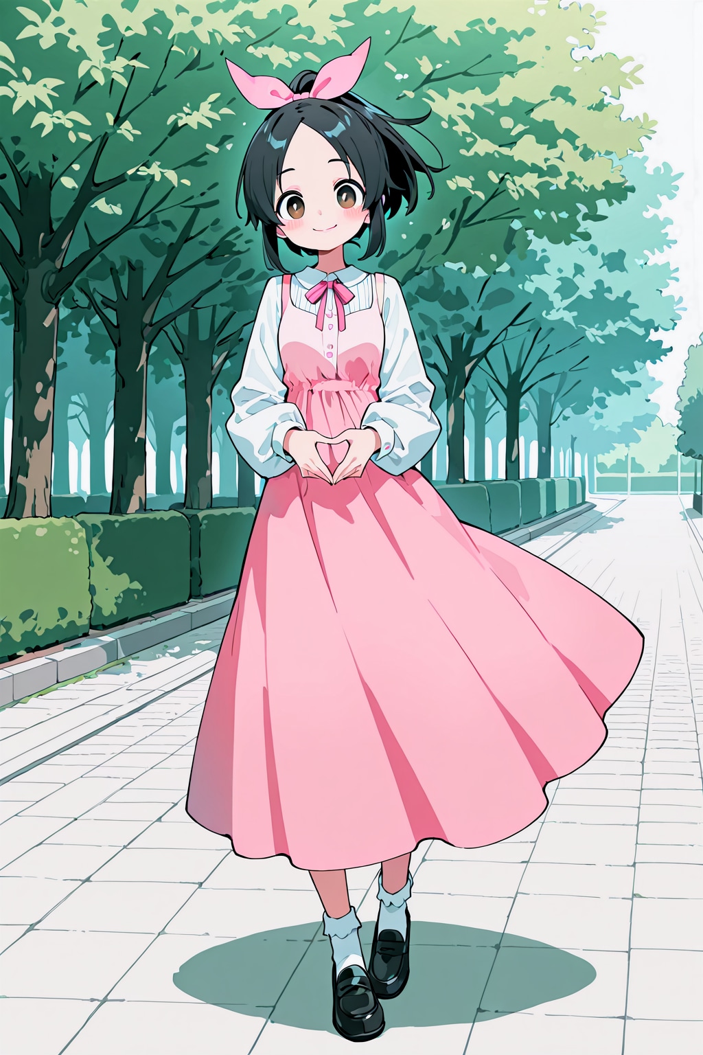 桃花とロングスカート