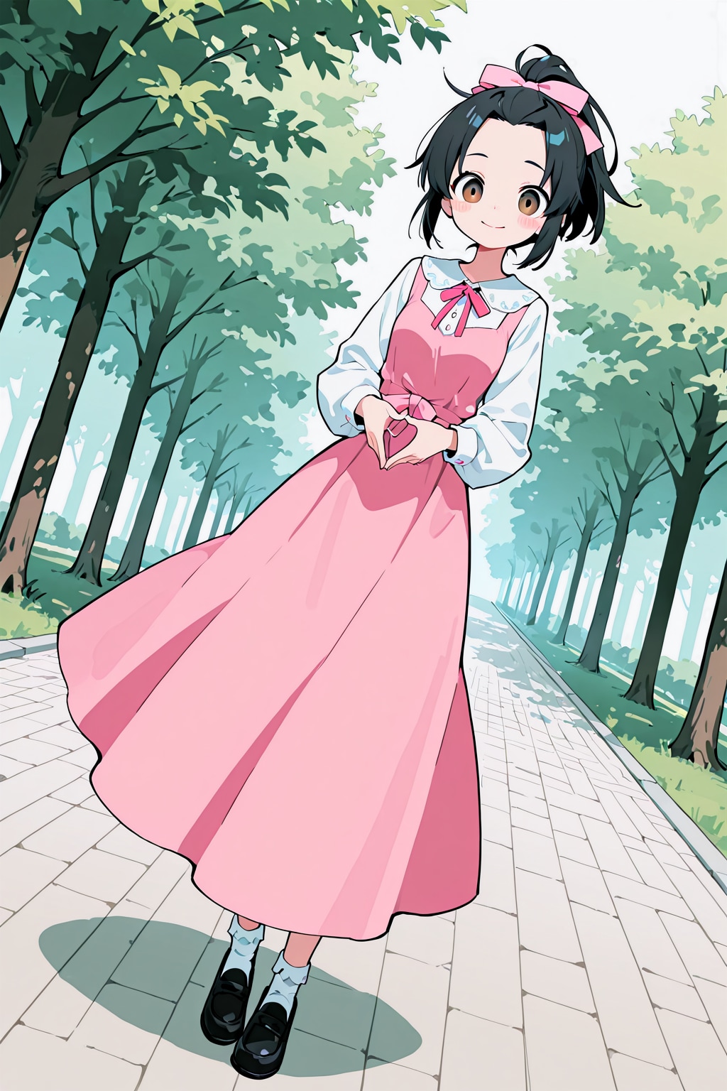 桃花とロングスカート