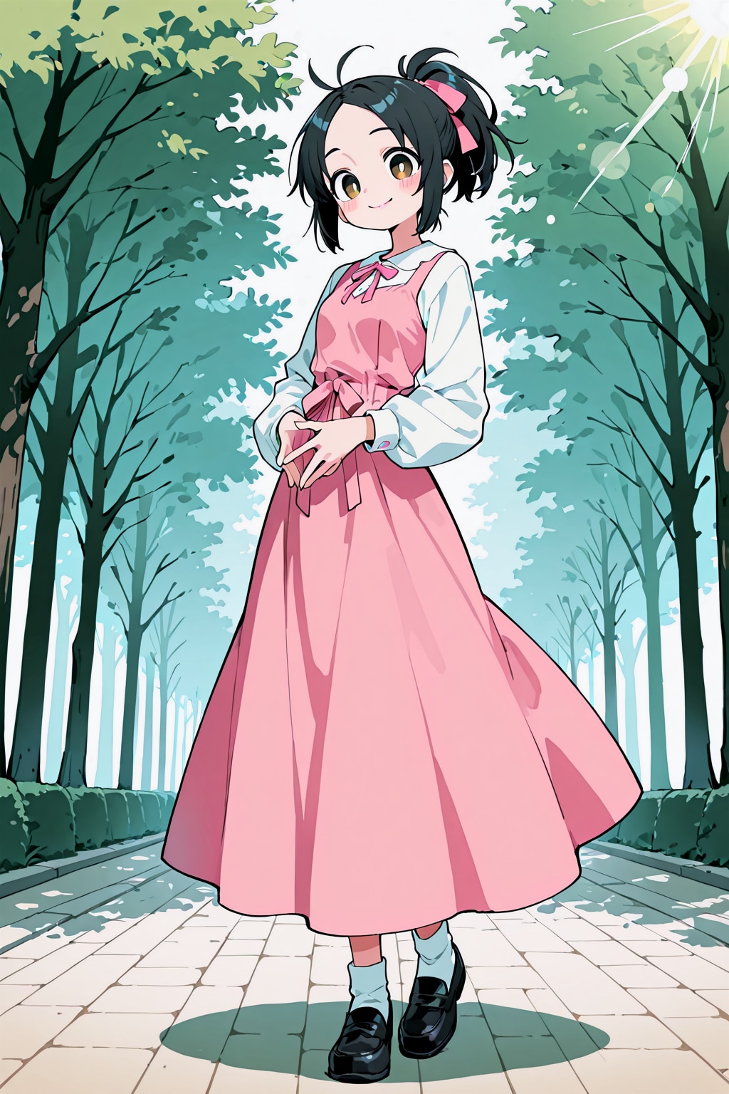桃花とロングスカート