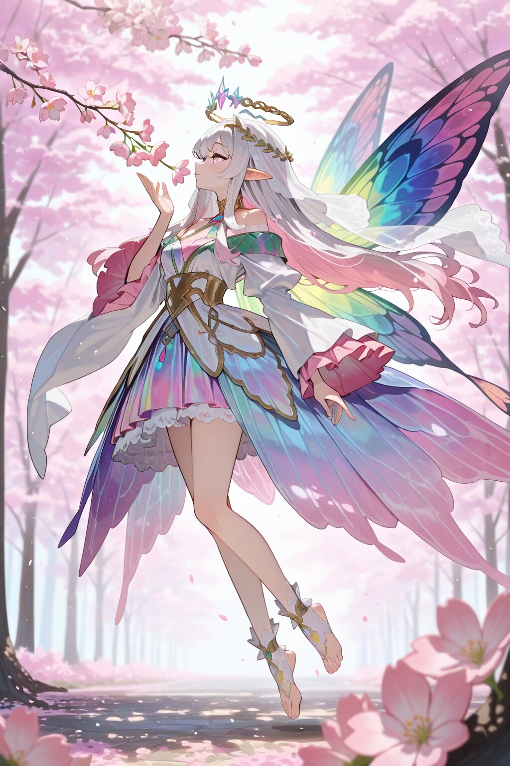 桜の花の香りを楽しむ蝶の精霊 | の人気AIイラスト・グラビア