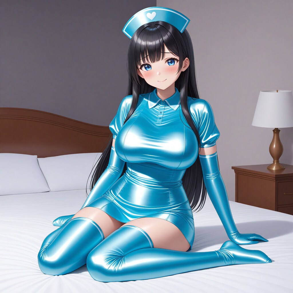 水色サテンナース長手袋サイハイソックス