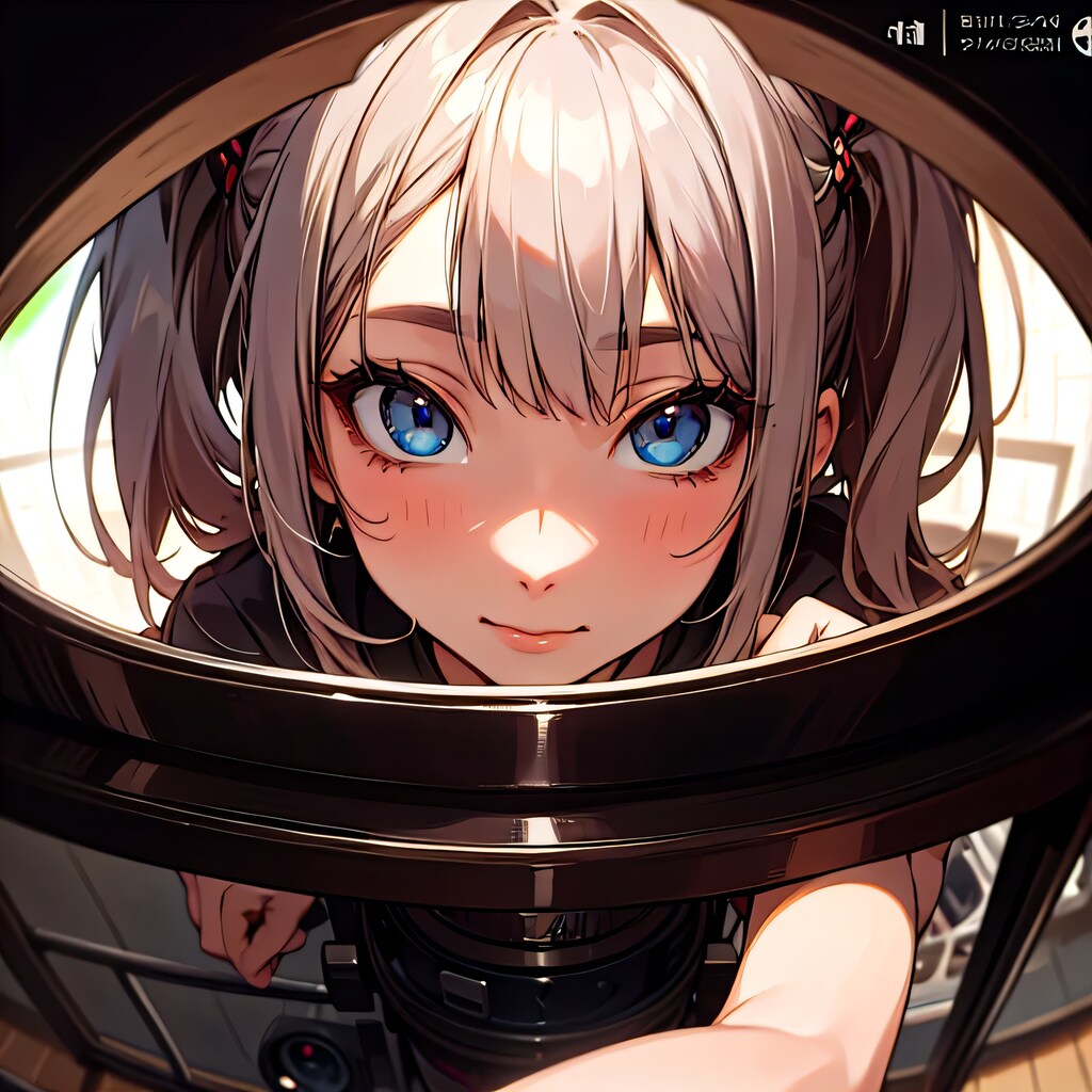 監視カメラを覗く少女