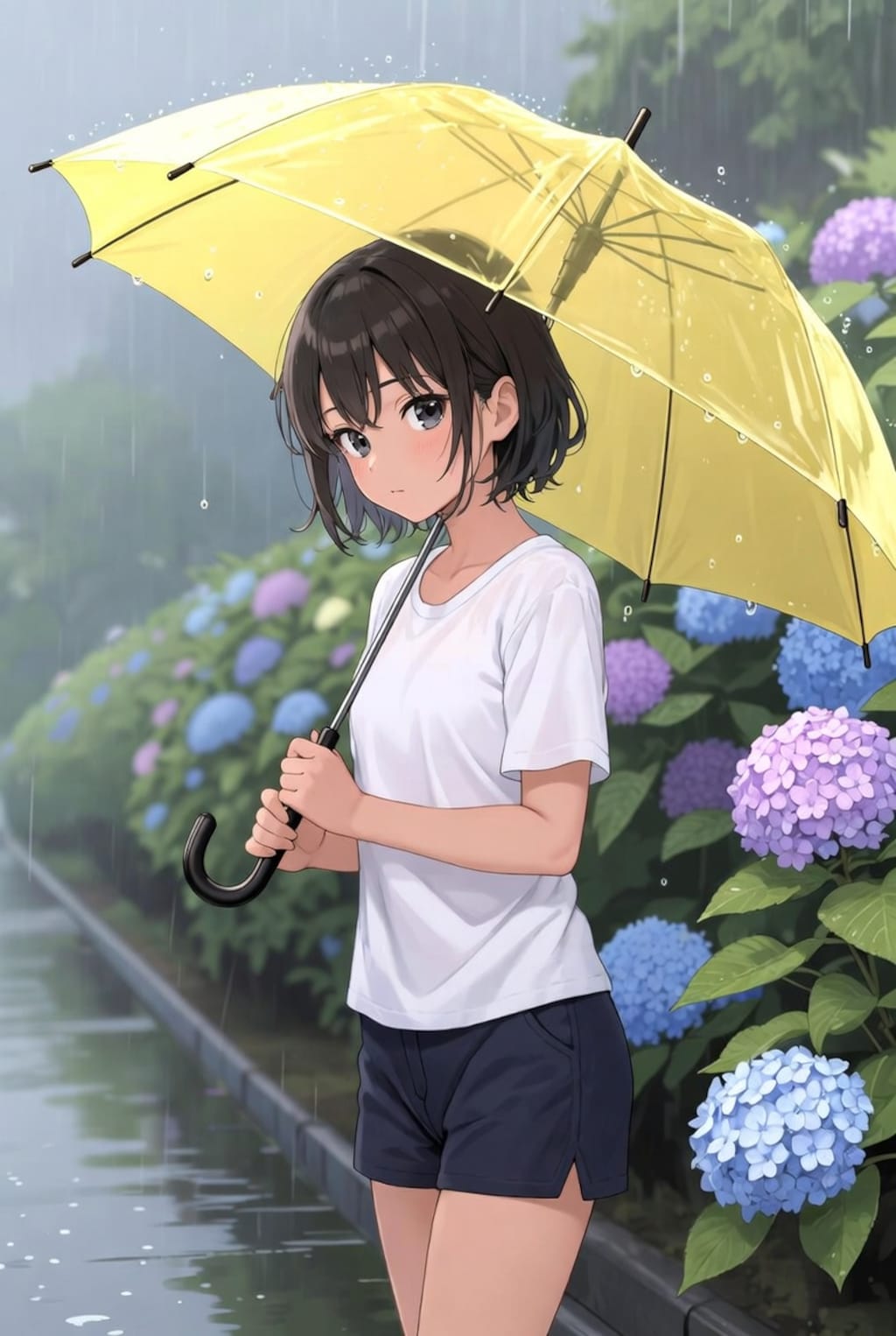 紫陽花が綺麗な通学路にて