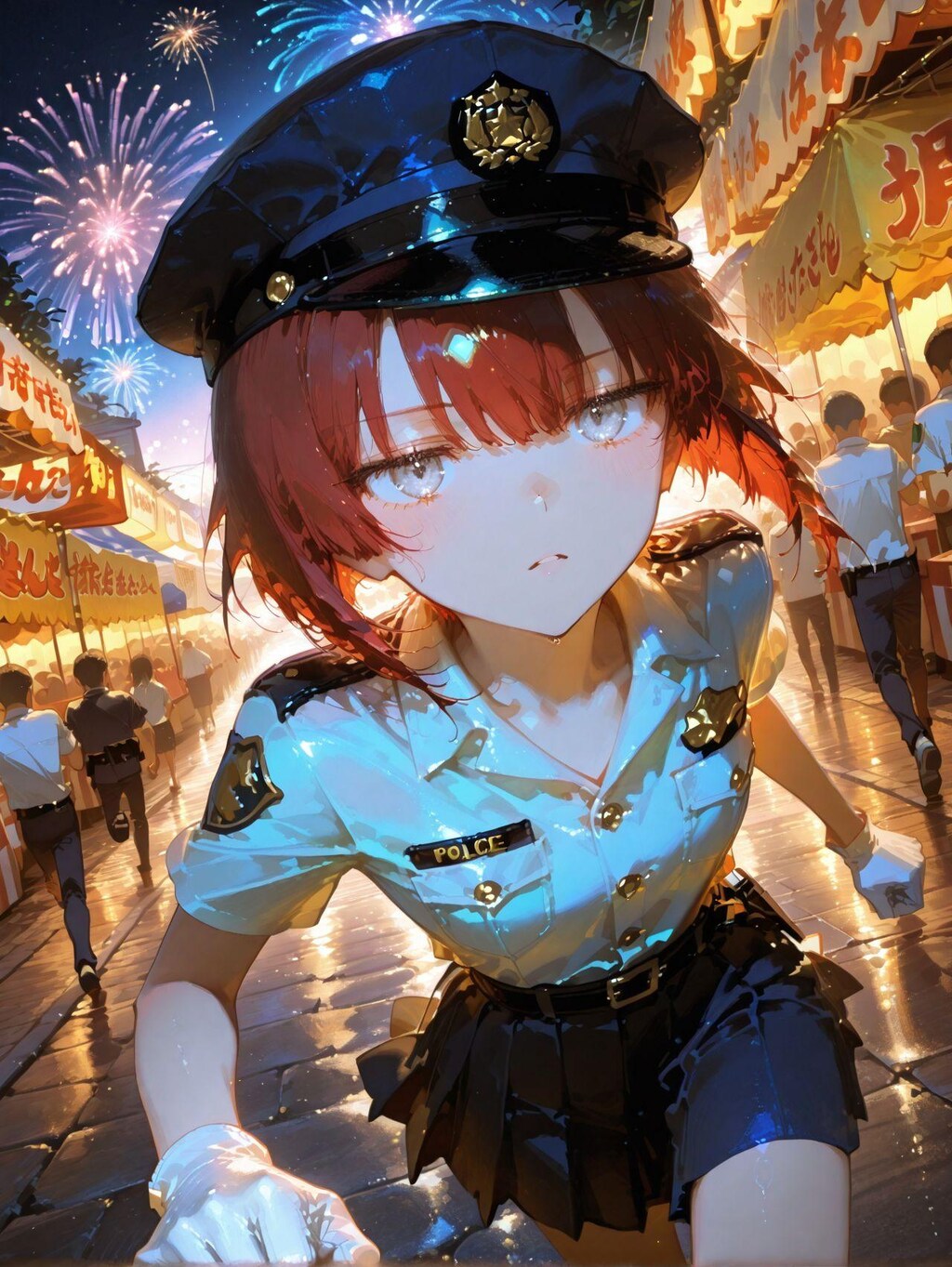 夜の夏祭りのパトロール