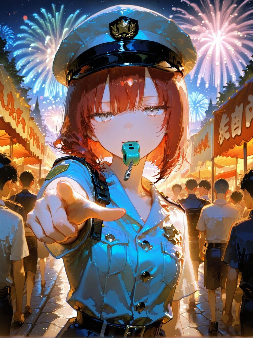 夜の夏祭りのパトロール