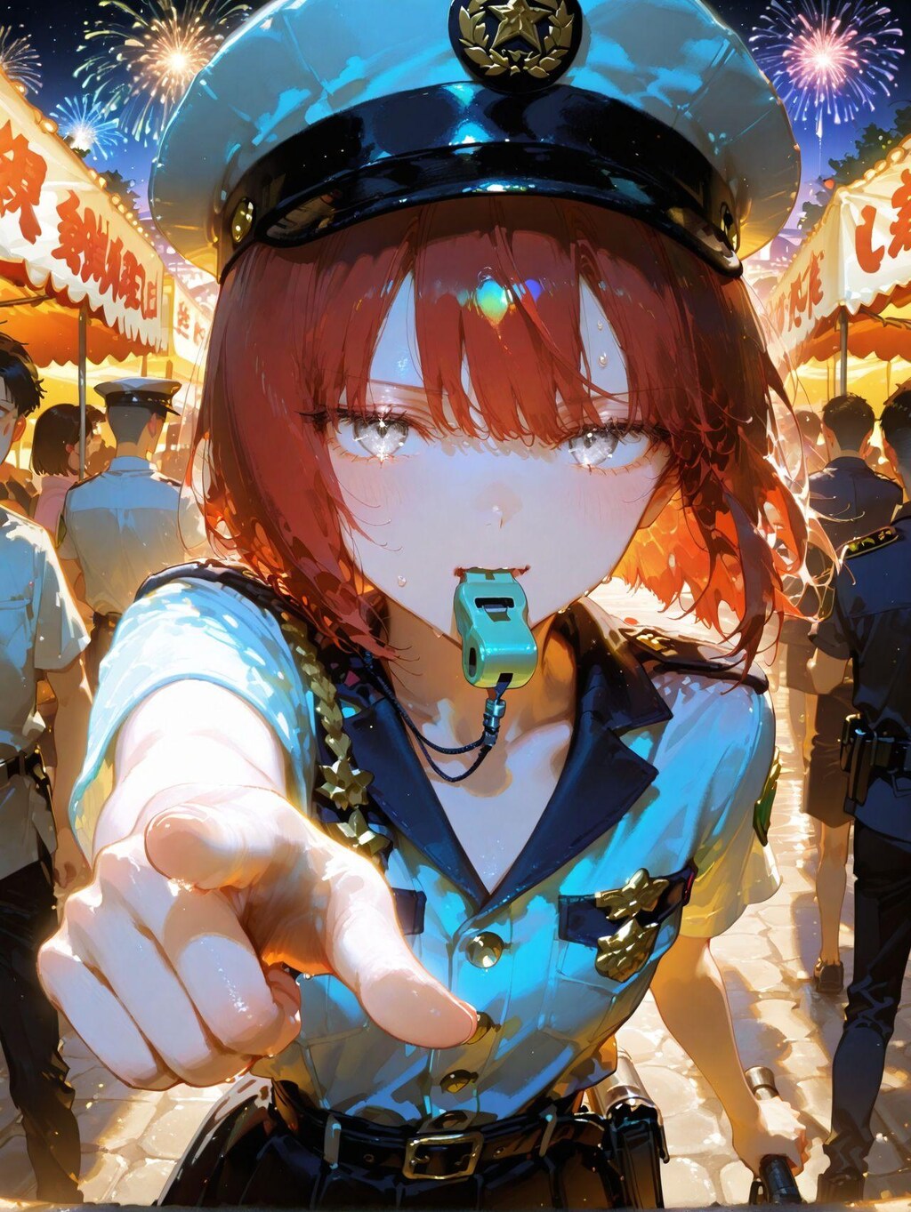 夜の夏祭りのパトロール