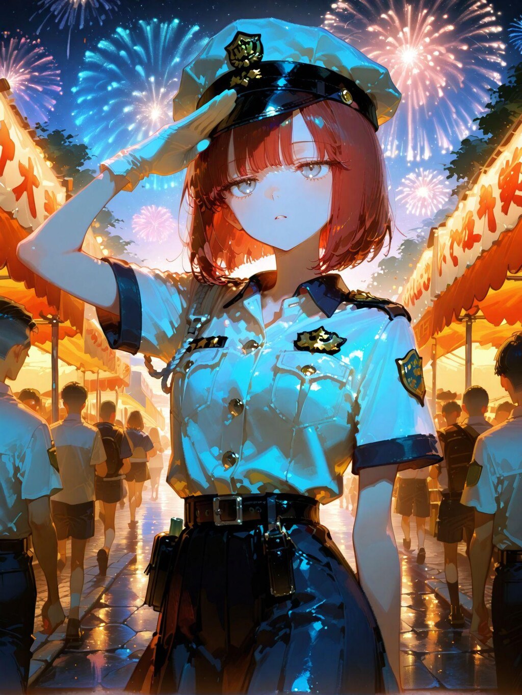 夜の夏祭りのパトロール