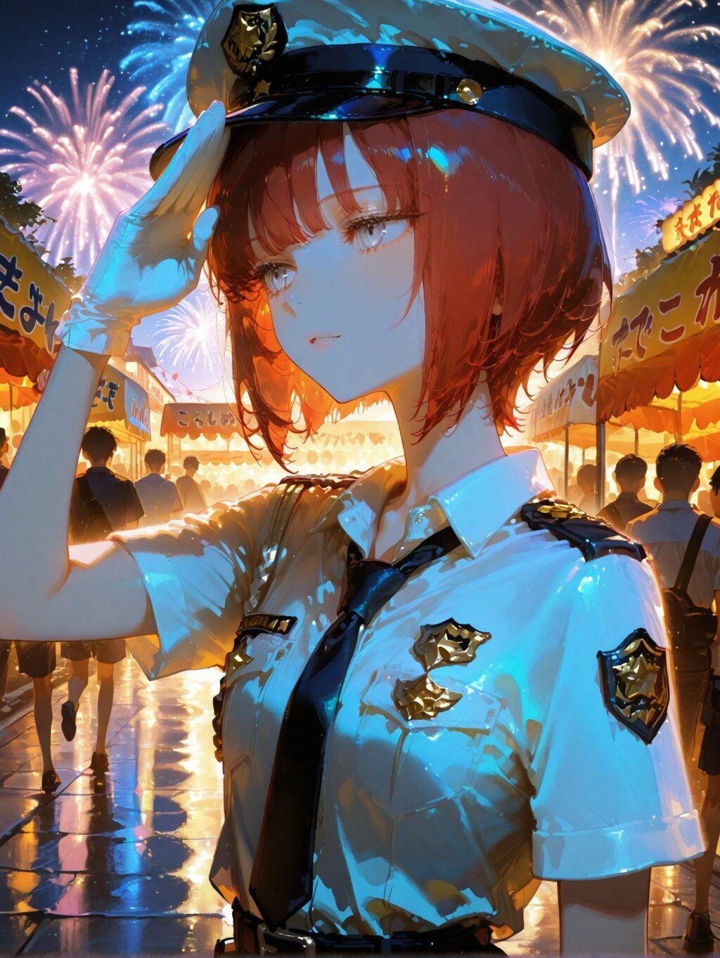 夜の夏祭りのパトロール