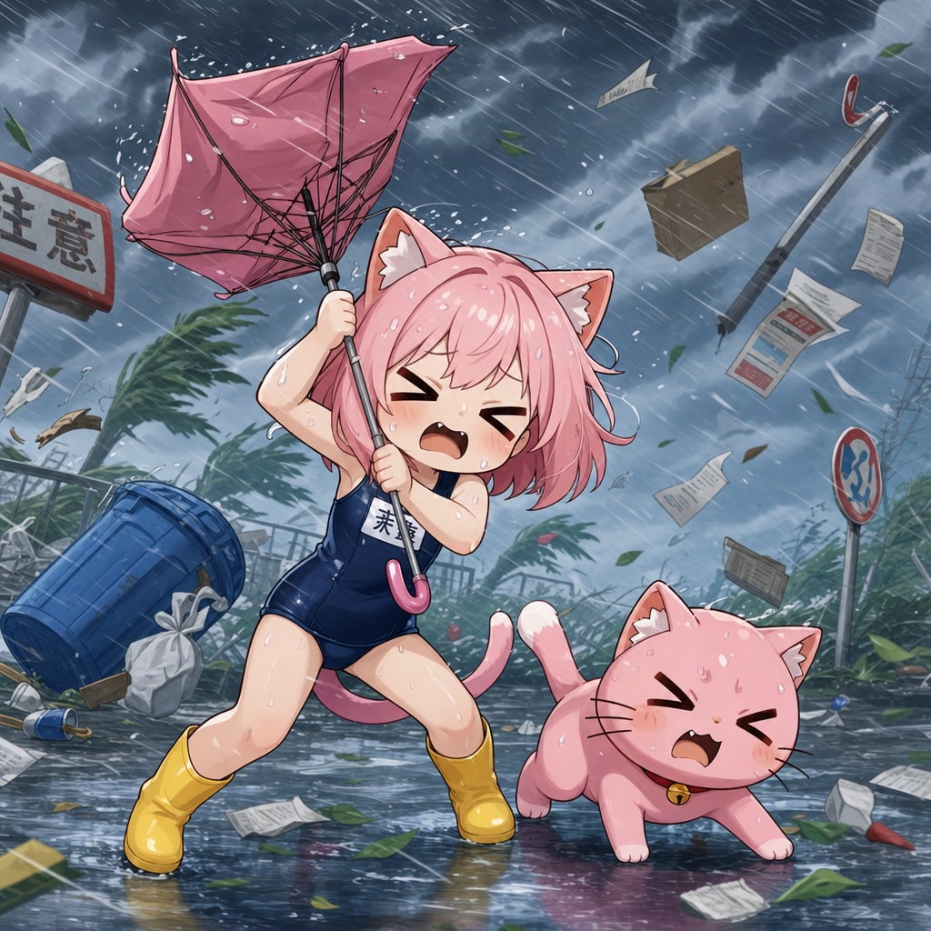 にゃぁぁぁぁ～っ！！台風だにゃぁぁぁ～ん！！