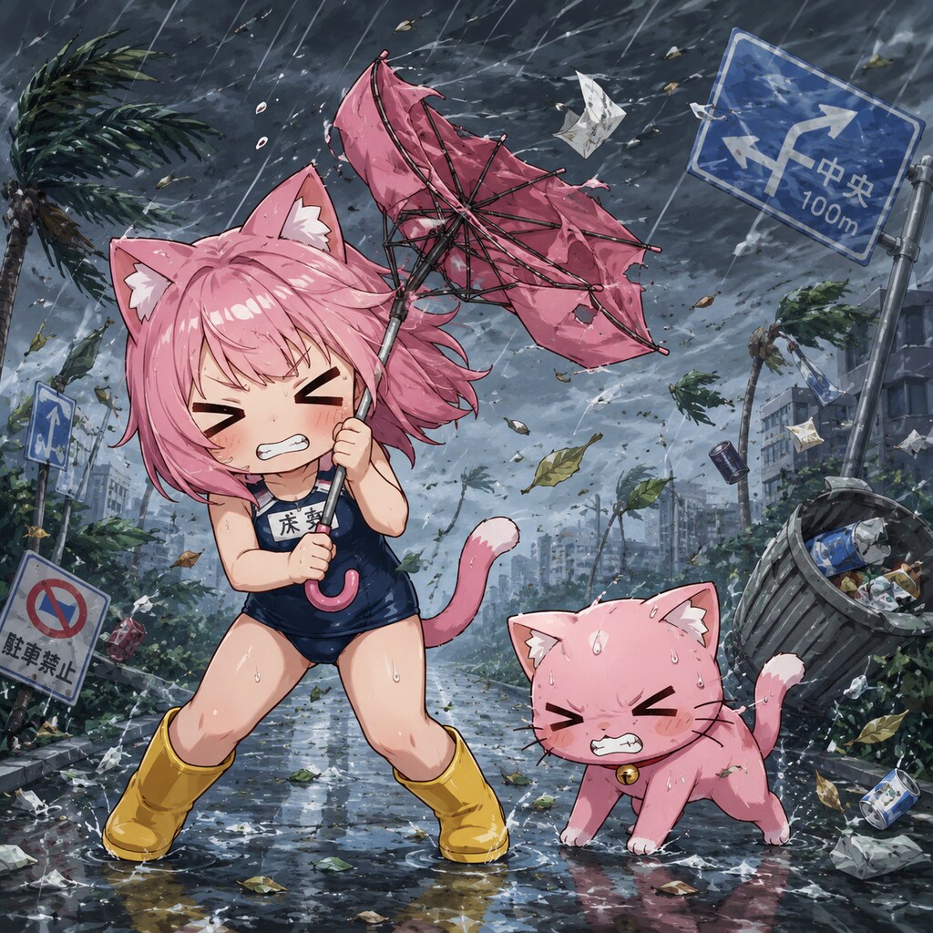 にゃぁぁぁぁ～っ！！台風だにゃぁぁぁ～ん！！