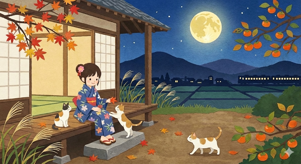 猫と晩秋の月夜 | の人気AIイラスト・グラビア